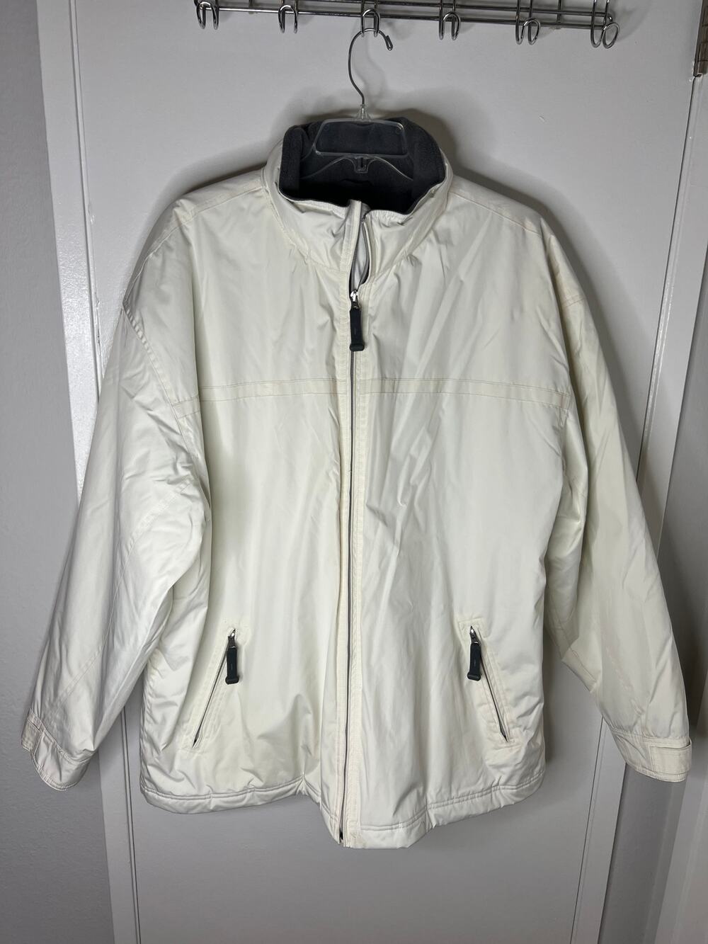Gap Men's Vintage Y2K Sherpa Lined Full Zip Hooded Coat Ivory ~ Size XXL